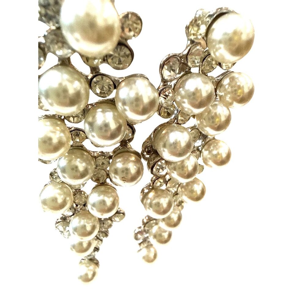 Statement Crystal & Faux Pearl Drop Earrings Silver-Tone Bridal & Formal Jewelry